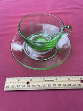 Vintage Green Depression Glass Teacup Saucer Coffee Mug picture
