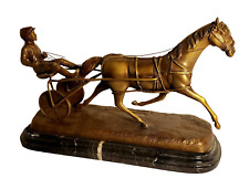 Vintage Delaware Park Bronze and Brass Statue Race Horse and Buggy picture