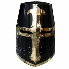 Medieval Crusader Helmet Templar Knight Helmet Black Finish Brass Design Liner picture