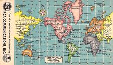 Vintage RCA Worldwide Direct Circuit Wireless Communications Map, Postcard Size picture