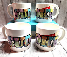Sudoku Puzzle Coffee Mug Cup Colorful 22oz 2006 Sherwood Brands Set of 4 game picture