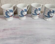 Vintage 80s Goose w/ Blue Bow Mug Set Of 4. By B & D Porcelain Cofee Mug/Tea Cup picture