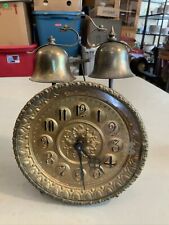 Vintage Antique Early German Brass and Glass Twin-Bell Wind Up Alarm Desk Clock picture