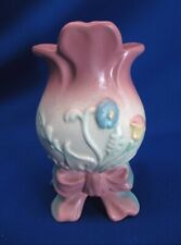 HULL POTTERY BOW KNOT PINK & BLUE FOOTED 6.25