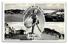 Postcard Wishing you were here at PWLLHELI, Wales UK multi view 1957 I10 picture