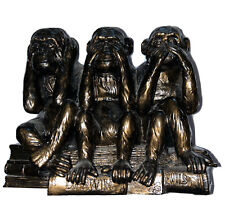Hear-No, See-No, Speak-No Evil Monkeys Dark Bronze Sculpture. See Photos picture