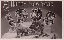 RPPC New Year Card Wagon Wild West Saucy Girls Beauty Western Photo Postcard E7 picture