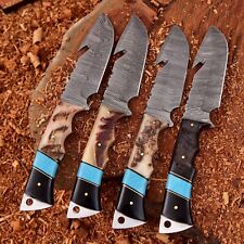 (LOT OF 6) Damascus Steel Knife Hunting Knife Skinner Knife Horn Handle Gut Hook picture