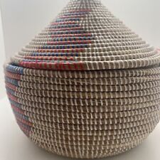 Authentic  African Coiled Basket and Lid Sweet Grass  (WISHING BASKET) picture
