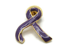 Purple Ribbon Pin Domestic Violence Awareness Gold Tone picture