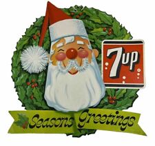 Vintage 1960s 7up Diecut Cardboard Santa Christmas Soda Advertising Sign 1965 picture