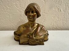 Vintage Antique Spelter Metal Bust Statue of Woman with Gilt Finish picture