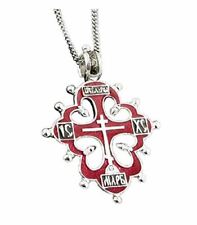 Sterling Silver Red Enameled Russian Old Believers Cross Pendant, 1 1/4 Inch picture