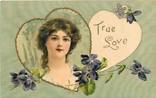 Rotograph Valentine Postcard f-684; Beautiful Brunette Girl True Love, Violets picture