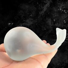 Whimsical Clear Frosted Satin Whale Fish Figurine Paperweight Glass Glass Decor picture