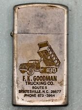 Vintage 1973 FK Goodman Trucking Advertising Chrome Slim Zippo Lighter picture