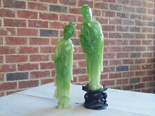 Vintage PAIR of CHINESE Faux JADE Jadeite RESIN Carved FIGURINES FIGURES Signed  picture