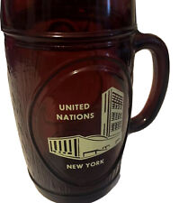 Vintage United Nations Cup Mug New York Brown glass NY 1970-80'S Rare Collectors picture