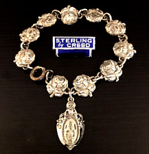 ANTIQUE STERLING SILVER PATRON SAINT ROSE ROSARY BRACELET by CREED - 7.25
