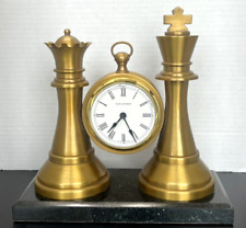 Maitland-Smith Bronze Finish CHESS SET Mantle Shelf Desk Clock with Marble Base picture