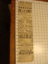 Vintage ORIGINAL Broadside: Feb 5, 1800's BOWERY THEATRE  noble heart, creole picture