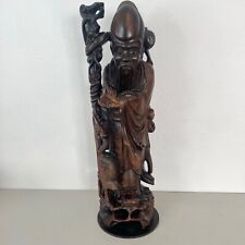 LARGE 2 Ft Tall VTG Chinese Asian Wood Carved Statue God of Longevity Shou Xing picture