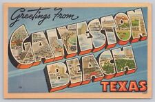 Galveston Beach Texas, Large Letter Greetings, Vintage Postcard picture