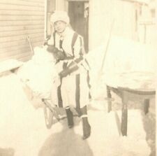lady in striped cold weather clothing 1920s era RPPC vintage Postcard RP1 picture