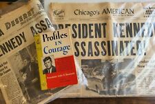 Lot of 3 - JFK Assassination Newspapers & Profiles In Courage book- Vintage 1963 picture