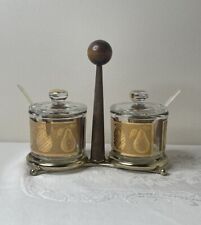 Vintage 70's Culver 22K Gold Condiment Set W/Caddy Pineapple Pears & Apple Motif picture