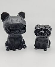 Black Obsidian Hand Carved Grumpy Cat And Dog Set, Gemstone Animal Carving  picture