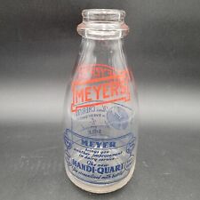 Vintage 1941 Milk Clear Bottle Meyer's Dairy Handi-Quart Blue & Red Painted USA picture