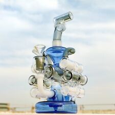 12 Inch Large White Blue Mass Tubes Glass Bong Water Pipe Hookah Recycler 14MM picture