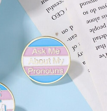 LGBT Transgender Pride Colours Ask My Pronouns Gender Fluid Pin Enamel Badge picture