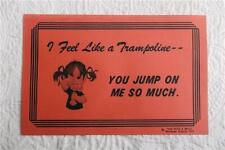 VINTAGE 1972 NOVELTY SIGN GAG ~I FEEL LIKE A TRAMPOLINE - YOU JUMP ON ME SO MUCH picture