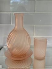 Vintage Frosted Glass Pink Swirl Carafe Bedside Tumble up 1984 By Andre Richard picture