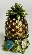 Pineapple Enamel Trinket Box Made with Swarovski Crystals Hinged Magnetic Lid picture