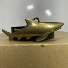 Vintage Nelles Solid Bronze Hand Made Shark Belt Buckle With Leather Belt picture