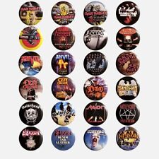80's Heavy Metal Buttons Lot-of-24 - Iron Maiden Saxon Judas Priest Motorhead... picture
