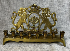 Vintage Heavy Brass Jewish Menorah with Lions and Crown, Judaica picture