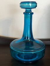 Vintage MCM Peacock Colonial Blue Glass Genie Decanter 0.5 L Made in Belgium 8
