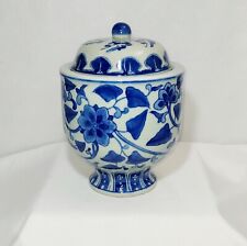 Vintage Seymour Mann China Fine Porcelain Blue & White Lidded Jar 6” Tall picture