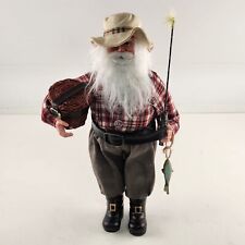 Fishing Santa Claus Figurine w Basket Pole & Fish Costal Holiday Collection 12
