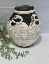 Robin Rodgers Raku Fired Four Egret Birds Signed 1996 Pottery Egret Decor Vase picture