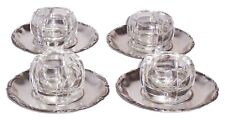 Vintage Heavy Glass Salt Cellars with Pewter-Like Saucers – Set of 4 picture