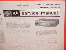 1965 MOTOROLA AUTO CAR AM RADIO FACTORY SERVICE SHOP REPAIR MANUAL MODEL TM295M picture