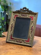 Antique Ornate 19th Century French Bronze Red Enamel Picture Frame picture