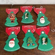 HALLMARK Holiday Lapel Pin GIRL ANGEL with TREE, Santa & Tree Original  Set Of 6 picture