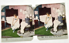 Victorian Stereograph Humorous~What Makes You So Slow~Risque~Dressing~Bedroom picture