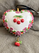 Mary Engelbreit ~ Porcelain Puffed Heart with Flowers & Cherries Ornament picture